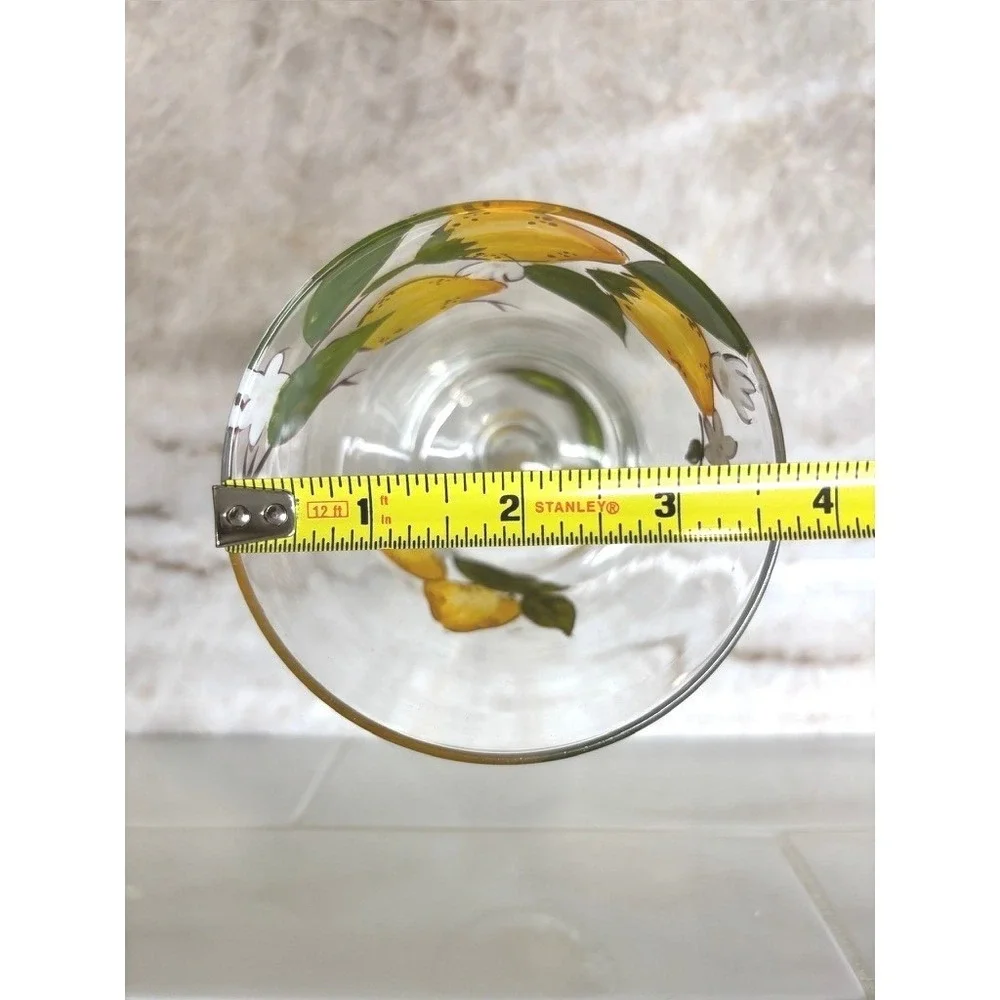 Vintage Lemon Motif Hand Painted Stem Glasses Set 3 Italian Style Citrus Goblets